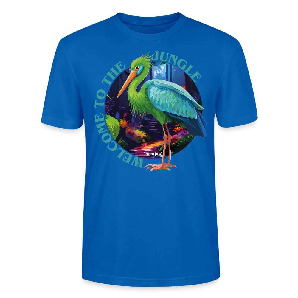 Unisex T-Shirt mit WELCOME TO THE JUNGLE PRINT Vorderseite - Pfauenblau