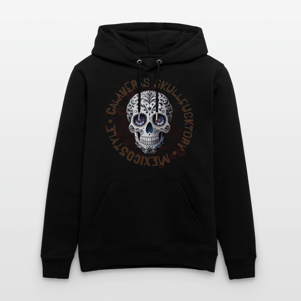 Unisex Hoodie mit CALAVERAS SKULL PRINT Vorderseite - Schwarz