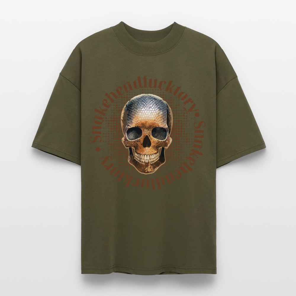 Oversized Unisex T-Shirt mit SNAKEHEAD SKULL PRINT - Khaki