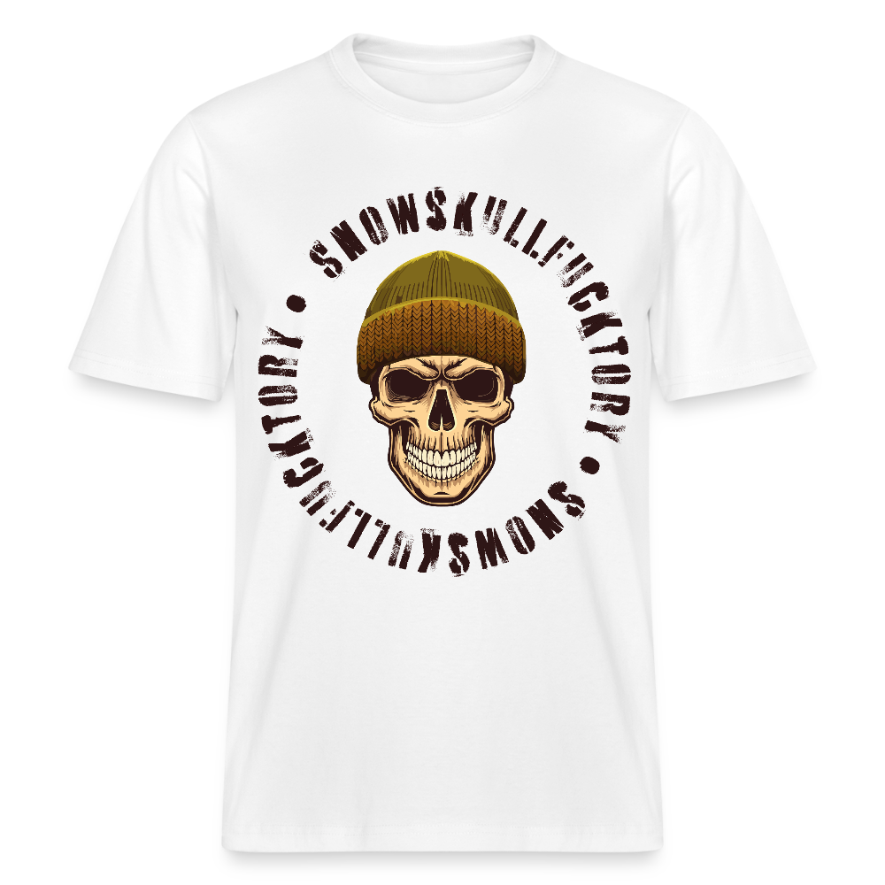 Relaxed Fit Unisex Bio-T-Shirt mit SNOWSKULL FUCKTORY PRINT Vorderseite - Weiß
