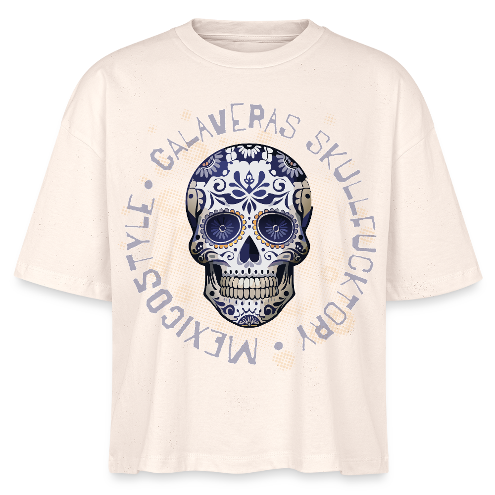 Frauen Boxy Bio-T-Shirt mit CALAVERAS SKULL PRINT - Weißgrau