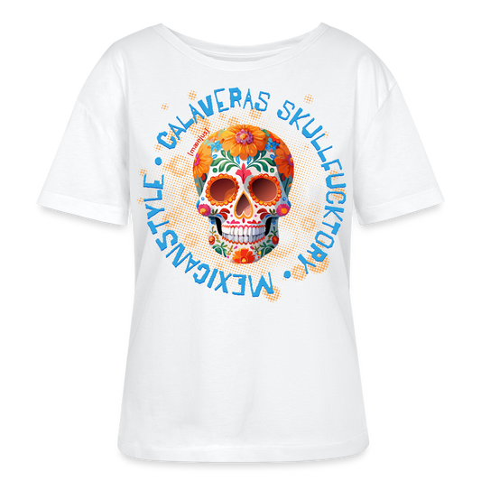 Frauen T-Shirt mit CALAVERAS SKULL PRINT - Weiß
