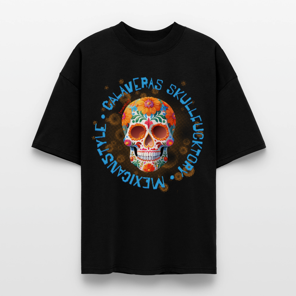 Oversized Unisex T-Shirt mit CALAVERAS SKULLPRINT - Schwarz