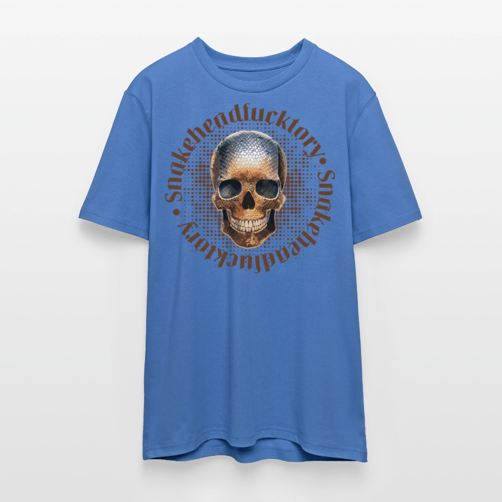 Unisex Bio-T-Shirt mit SNAKEHEAD SKULL PRINT Vorderseite - Achtsames Blau