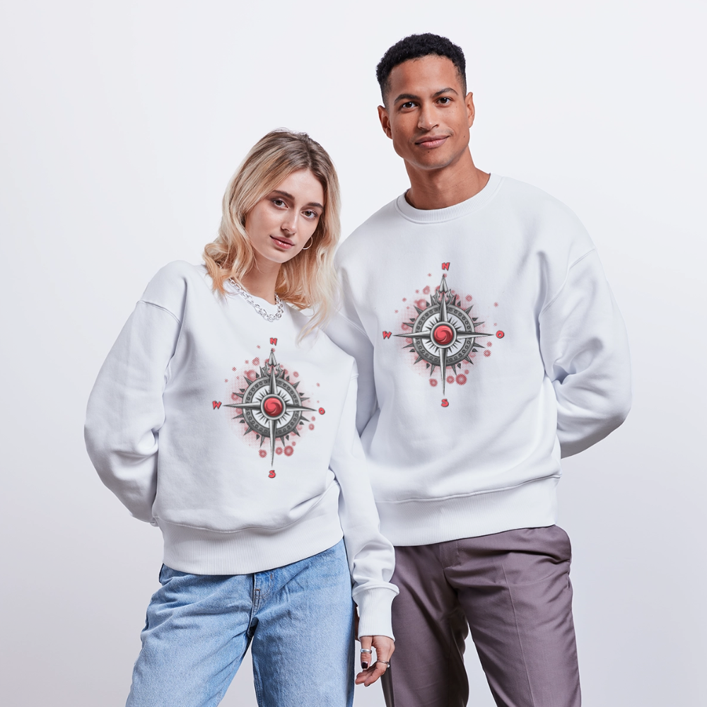 Unisex Oversize Pullover mit WINDROSE PRINT - Weiß