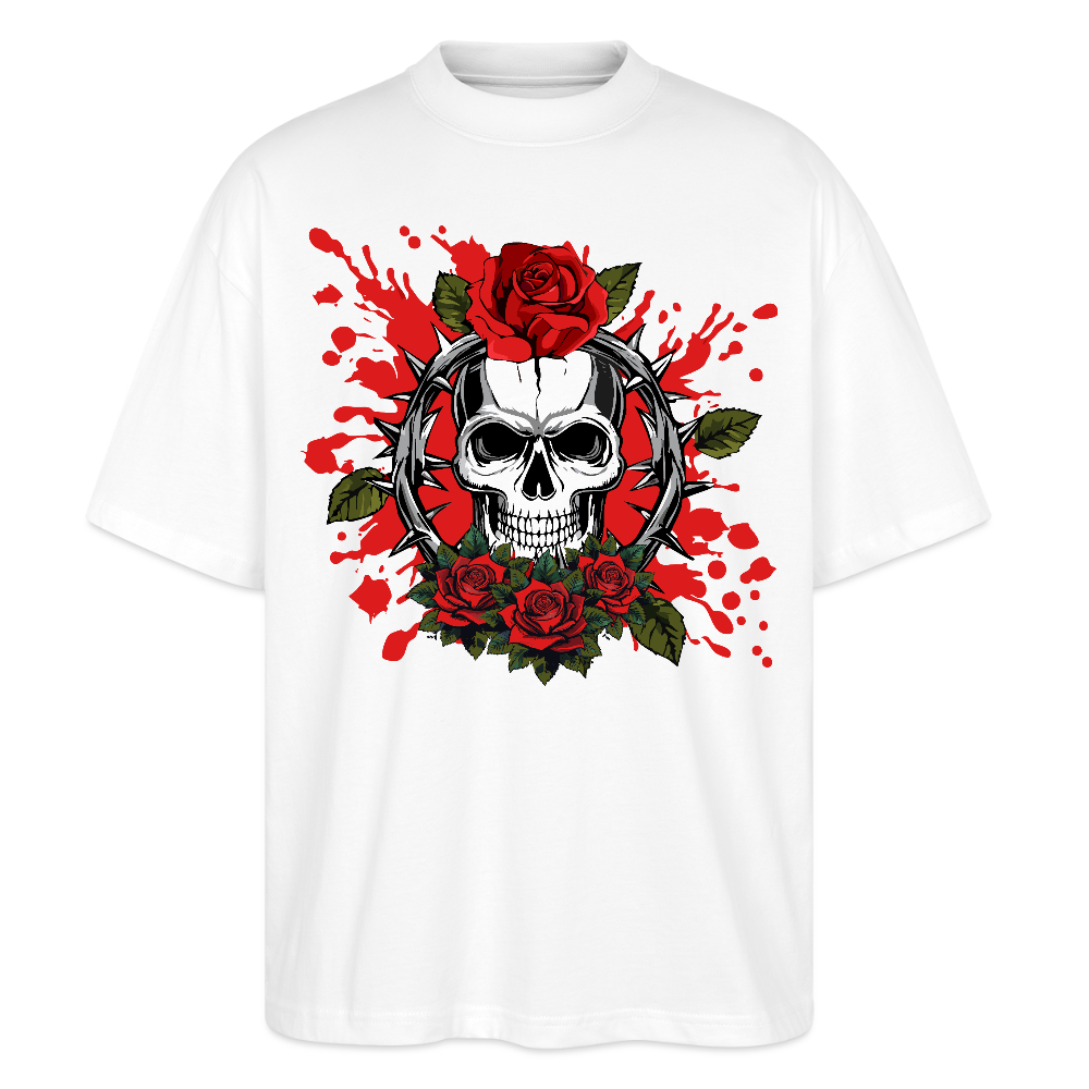 Oversized Unisex T-Shirt mit ROSENSKULL PRINT - Weiß