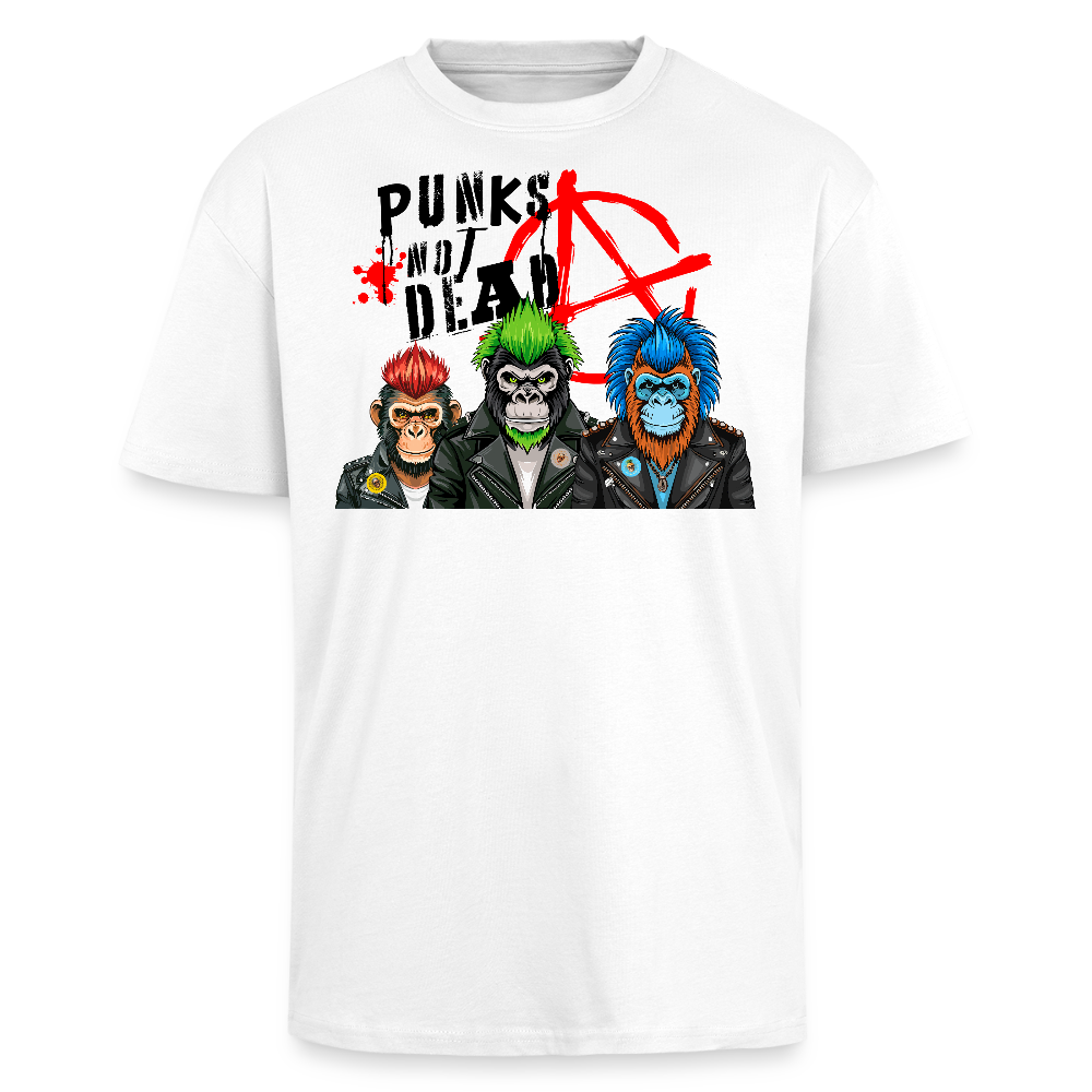 Heavy Oversize T-Shirt mit PUNKS NOT DEAD PRINT - Weiß