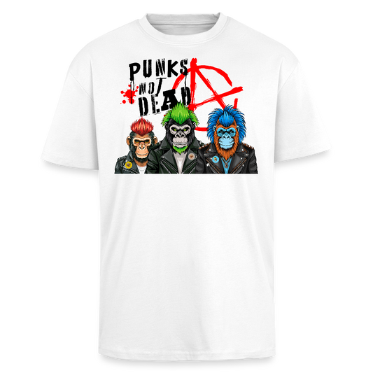 Heavy Oversize T-Shirt mit PUNKS NOT DEAD PRINT - Weiß