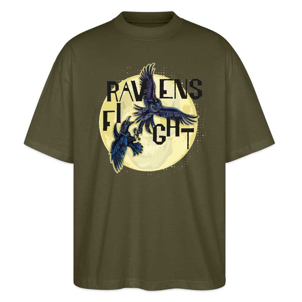 Oversized Unisex T-Shirt mit RAVENS FIGHT PRINT - Khaki