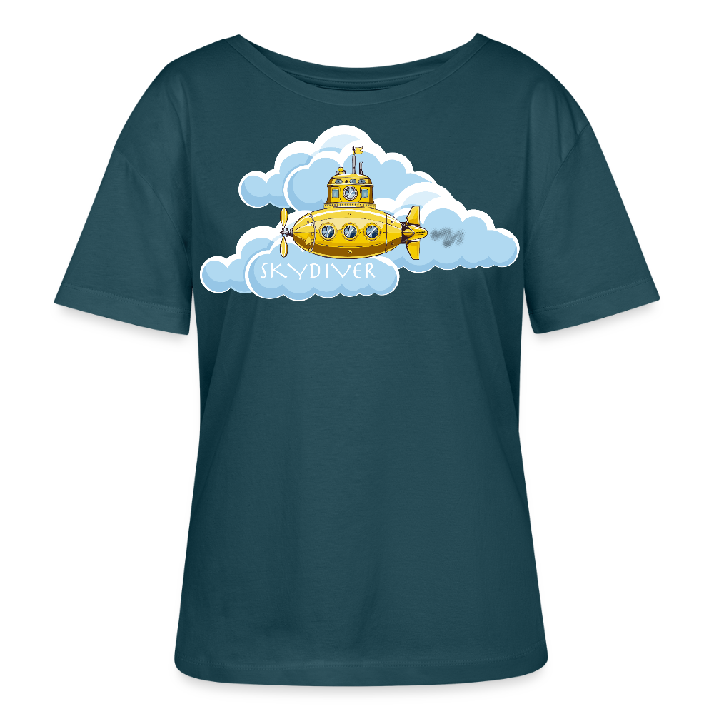 Relaxed Rundhals Frauen Bio-T-Shirt mit SKYDIVER SHIPYARD PRINT - Dunkles Petrol