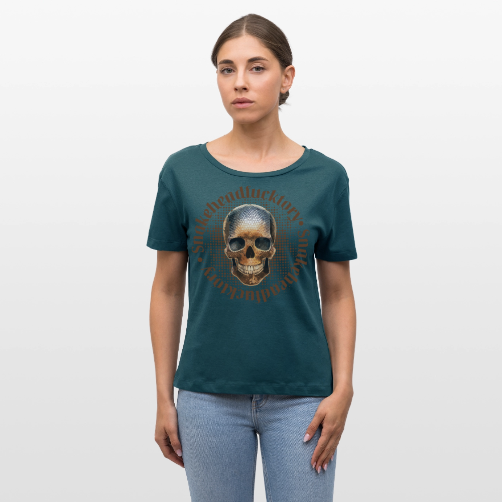 Frauen T-Shirt mit SNAKEHEAD SKULL PRINT - Dunkles Petrol