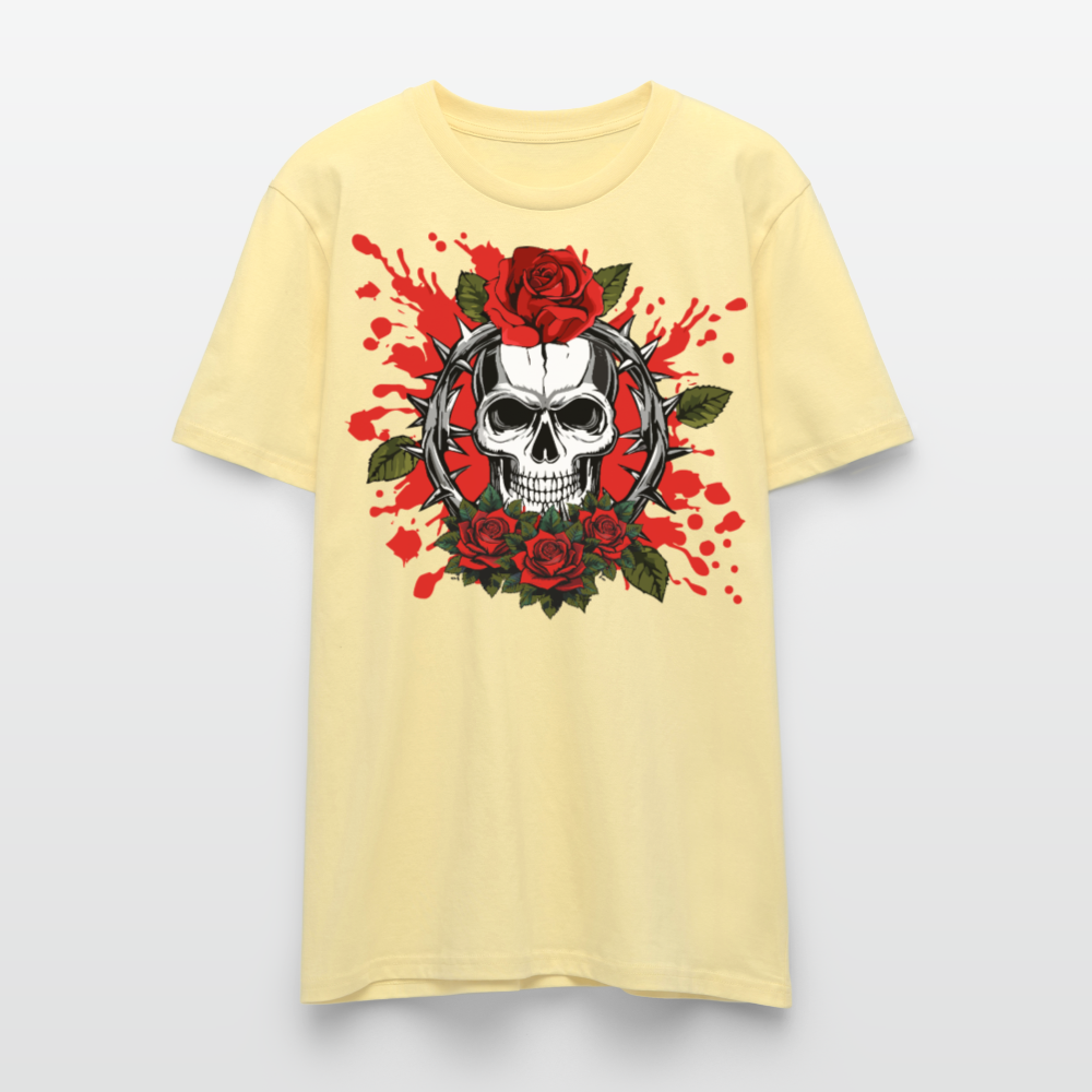 Unisex T-Shirt mit ROSEN SKULL PRINT Vorderseite - Creme
