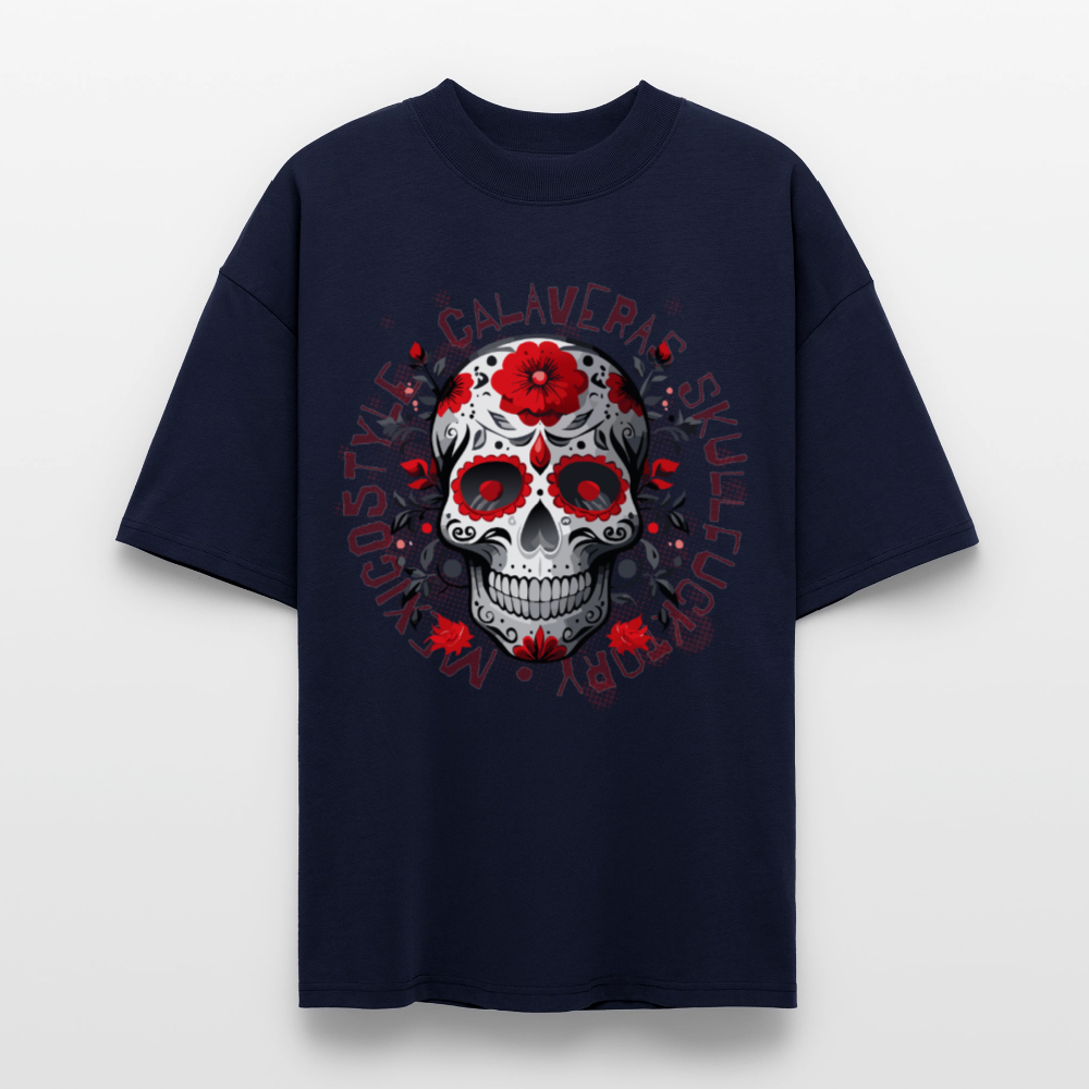 Oversized Unisex T-Shirt mit CALAVERAS SKULLPRINT - Navy