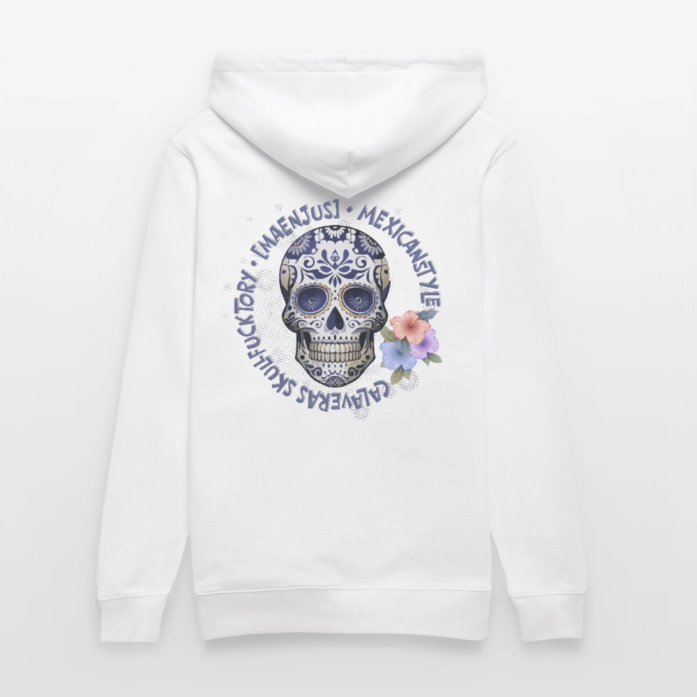 Unisex Hoodie mit MAENJUS MEXICANSTYLE PRINT Vorder- und Rückseite - Weiß