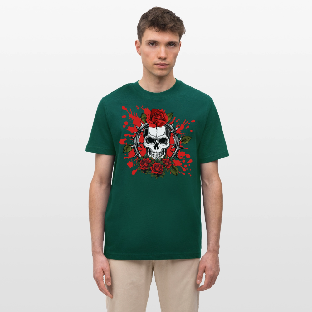 Relaxed Fit Unisex Bio-T-Shirt mit ROSEN SKULL PRINT Vorderseite - Forest