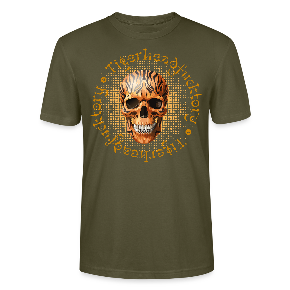 Unisex T-Shirt mit TIGERHEAD SKULL PRINT Vorderseite - Khaki