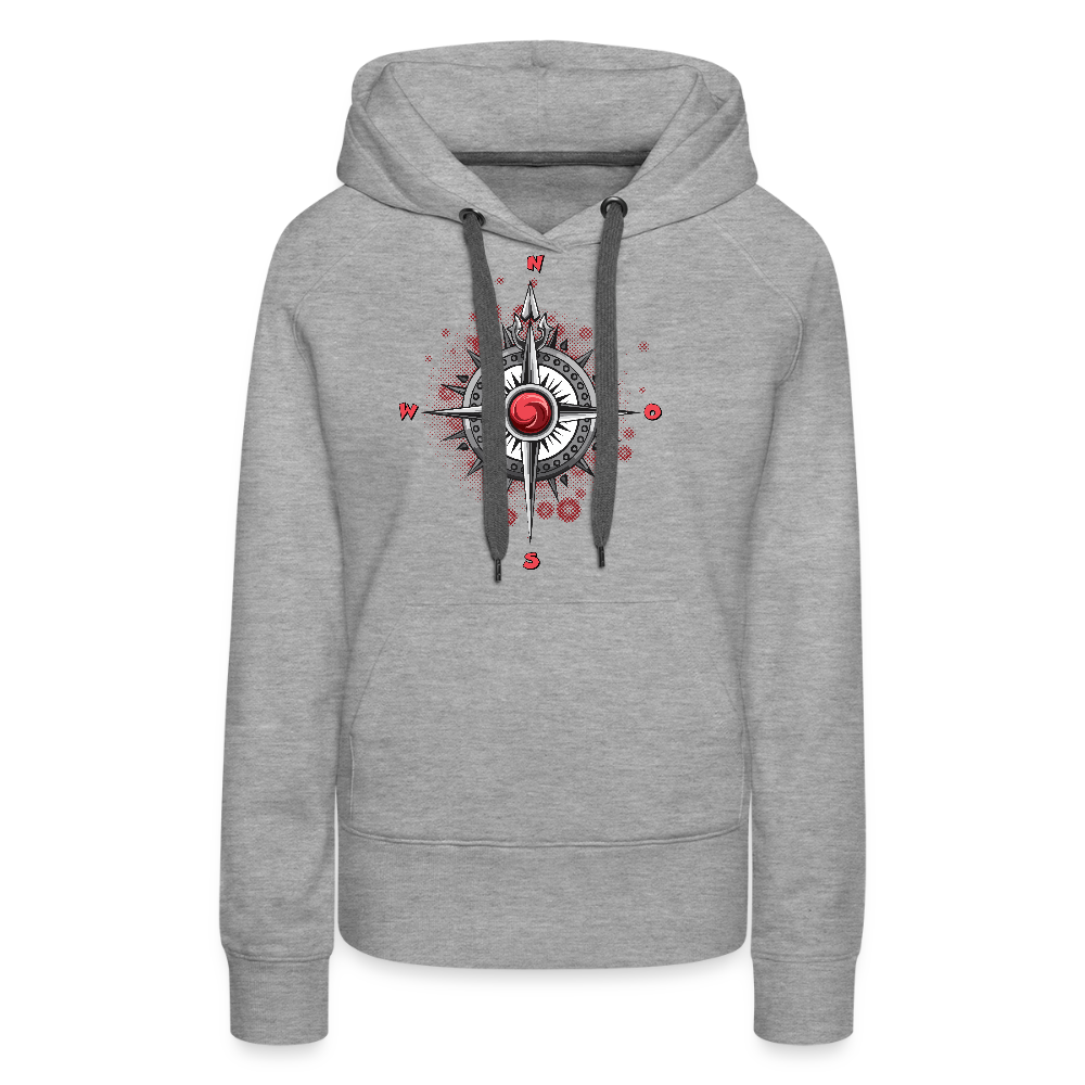 Frauen Premium Hoodie mit WINDROSE PRINT - Grau meliert