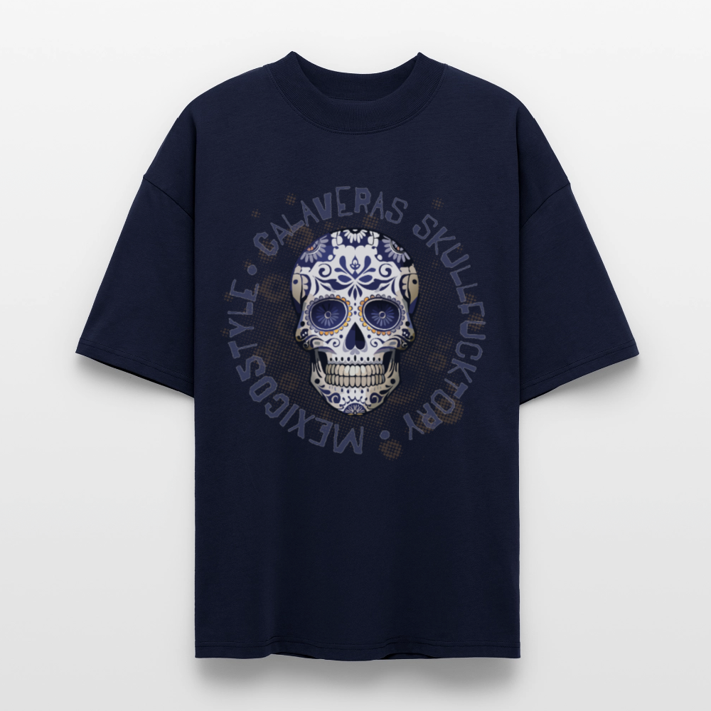 Oversized Unisex T-Shirt mit CALAVERAS SKULLPRINT - Navy