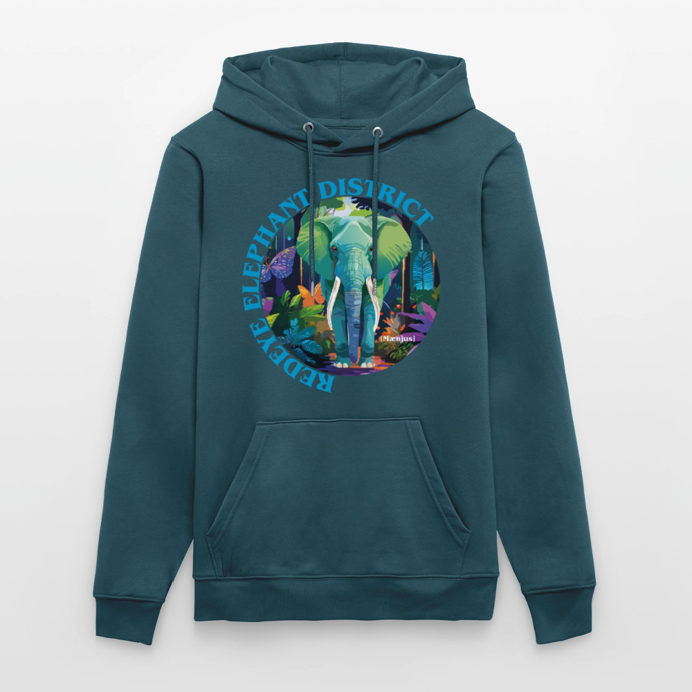 Unisex Bio-Hoodie mit REDEYE ELEPHANT DISTRICT PRINT - Dunkles Petrol