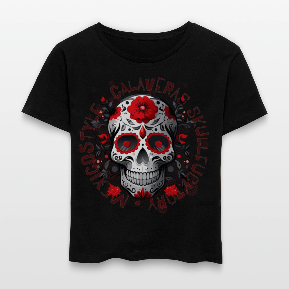 Frauen T-Shirt mit CALAVERAS SKULL PRINT - Schwarz
