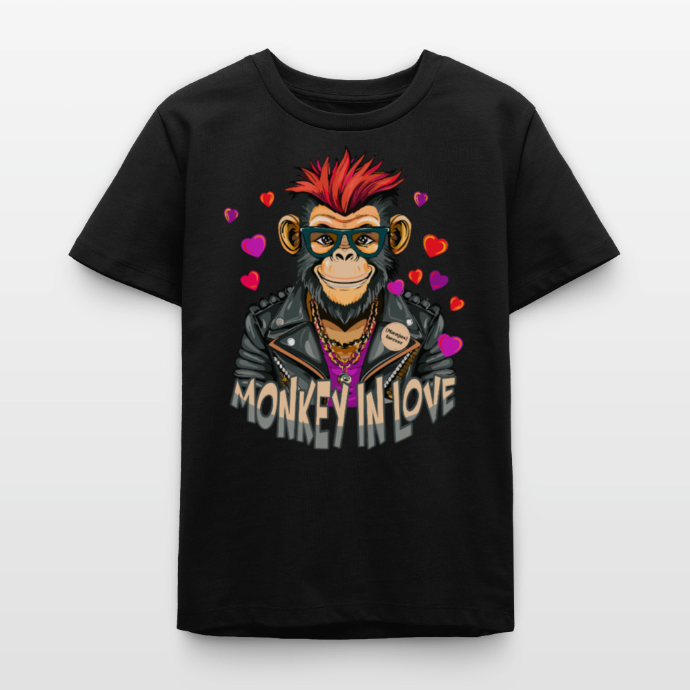 MNJS TEENS Bio T-Shirt mit MONKEY IN LOVE PRINT - Schwarz