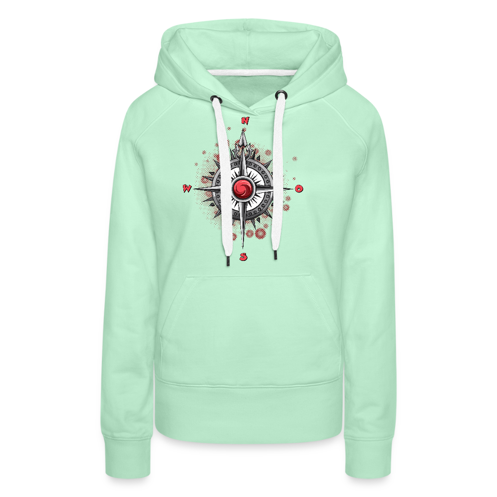 Frauen Premium Hoodie mit WINDROSE PRINT - helles Mintgrün