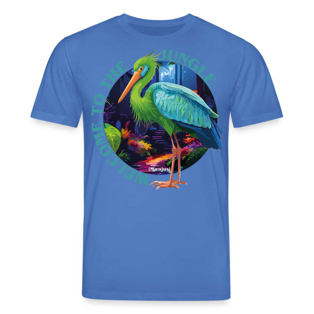 Unisex Bio-T-Shirt mit WELCOME TO THE JUNGLE PRINT Vorderseite - Achtsames Blau