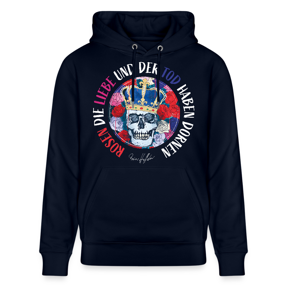 Unisex Hoodie mit ROSEN DIE LIEBE UND DER TOD HABEN DORNEN PRINT - Navy