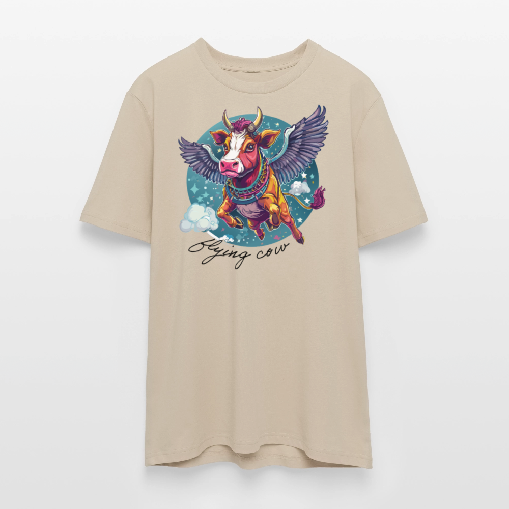Unisex Bio-T-Shirt mit Flying Cow Print Vorderseite - Beige
