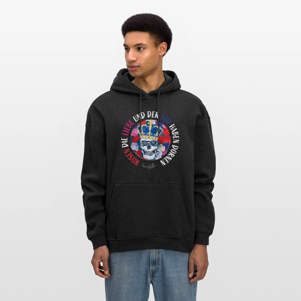 Oversized Unisex Hoodie mit ROSEN DIE LIEBE UND DER TOD HABEN DORNEN PRINT - Anthrazit
