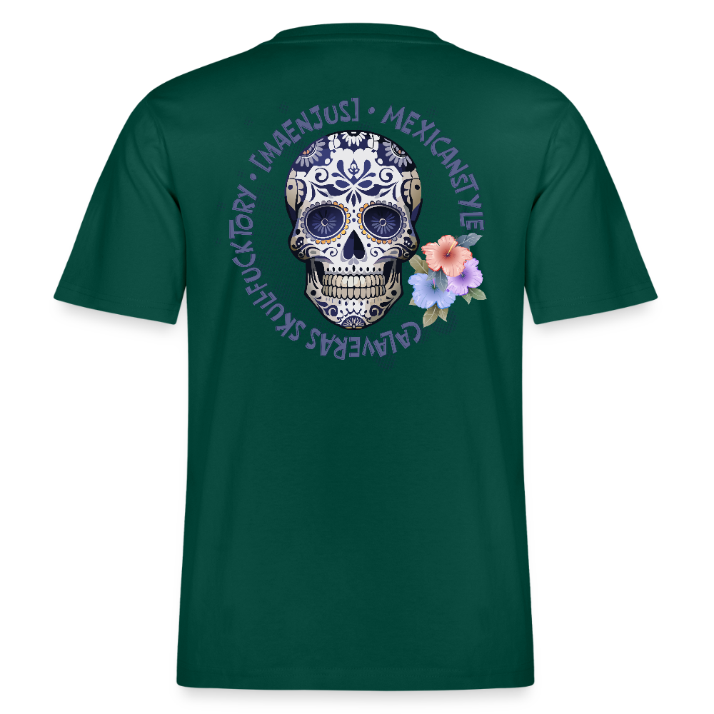 Relaxed Fit Unisex Bio-T-Shirt mit MAENJUS MEXICANSTYLE PRINT Vorder- und Rückseite - Forest