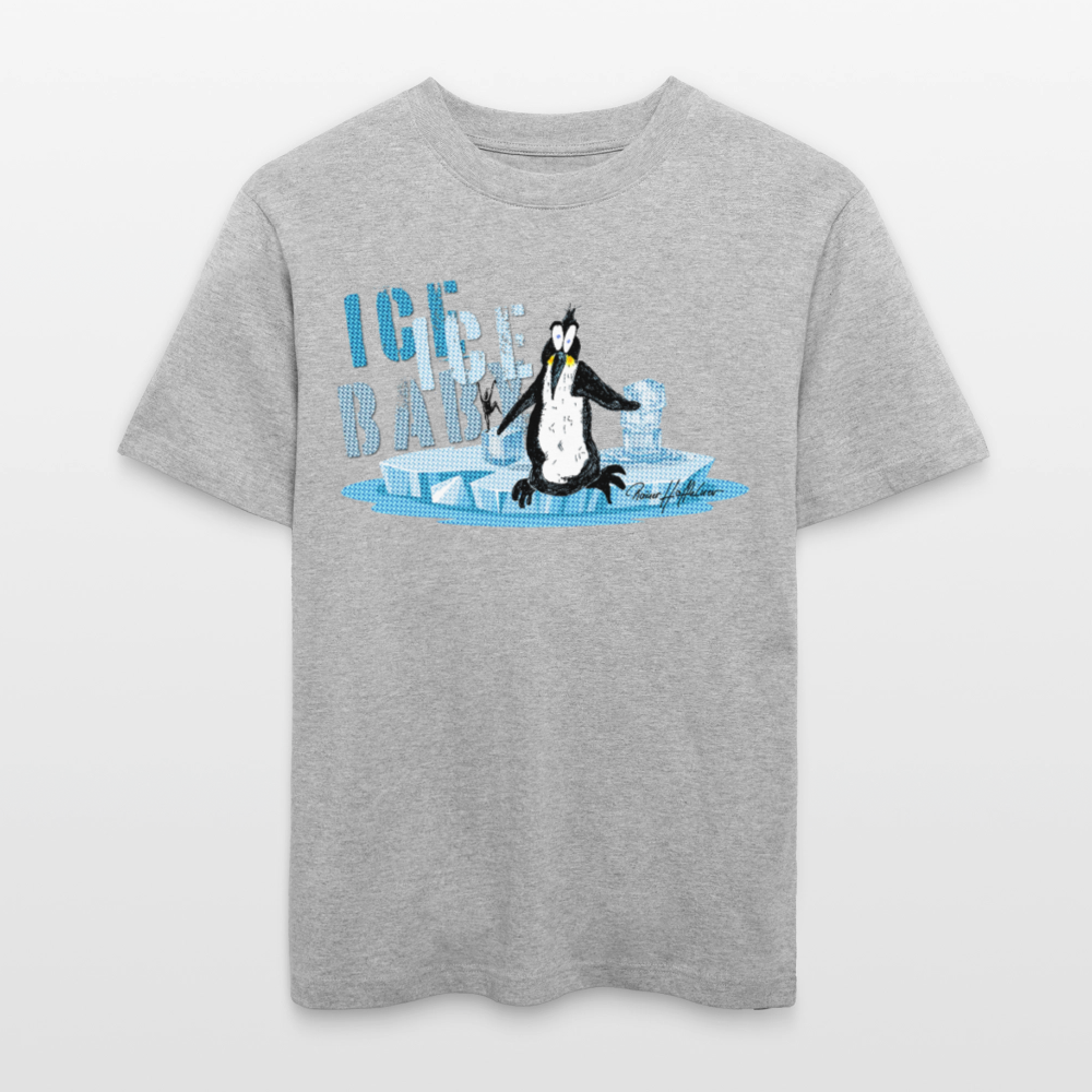 Unisex Bio-T-Shirt mit ICE ICE BABY PINGUIN PRINT - Grau meliert