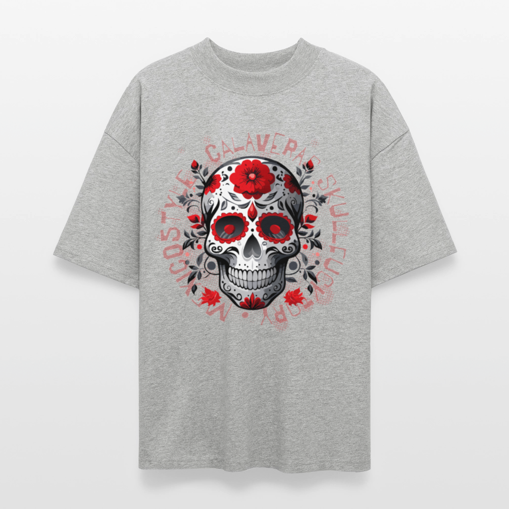 Oversized Unisex T-Shirt mit CALAVERAS SKULLPRINT - Grau meliert