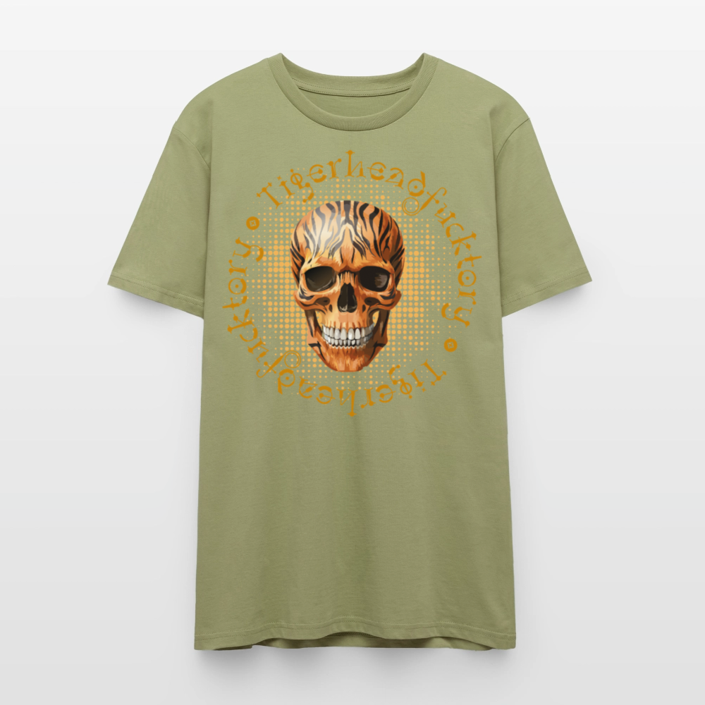 Unisex T-Shirt mit TIGERHEAD SKULL PRINT Vorderseite - Nebelgrün
