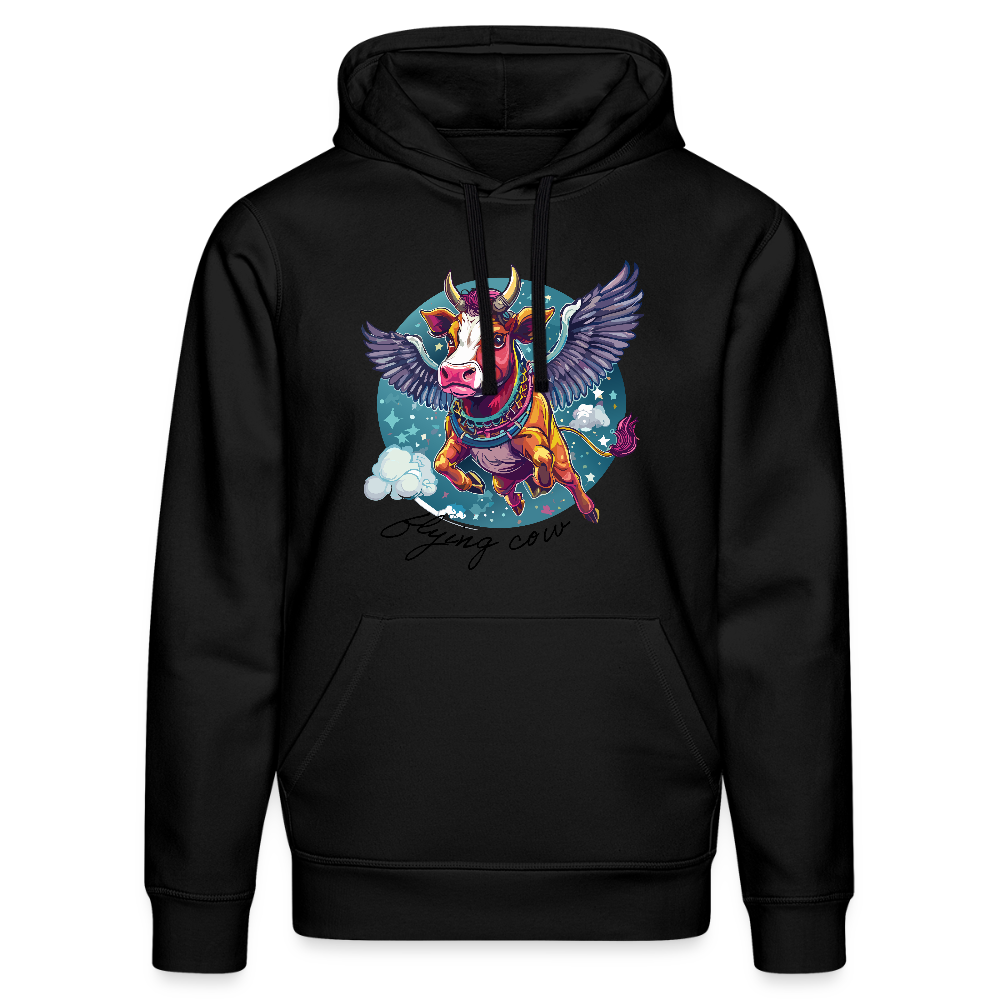 Unisex Bio-Hoodie mit FLYING COW PRINT Vorderseite - Schwarz