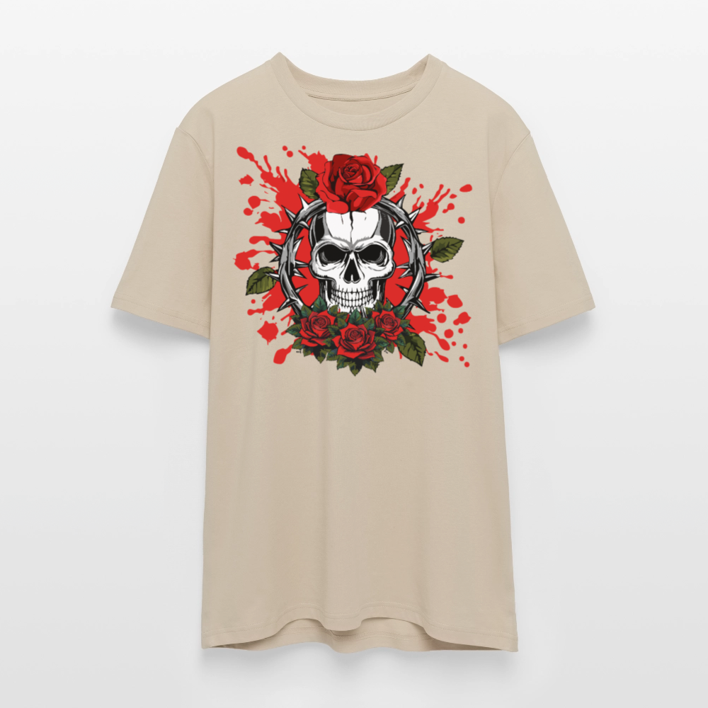 Unisex Bio-T-Shirt mit ROSEN SKULL PRINT Vorderseite - Beige