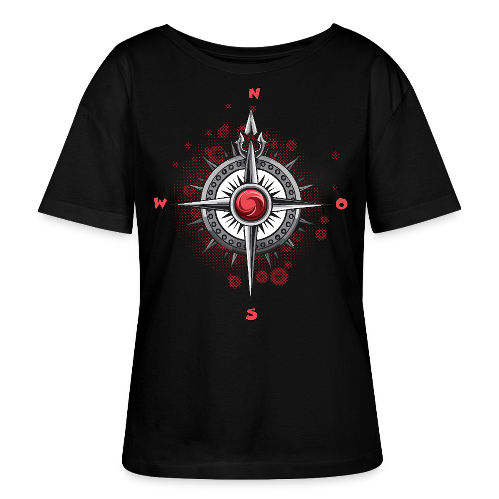 Frauen T-Shirt mit WINDROSE PRINT - Schwarz