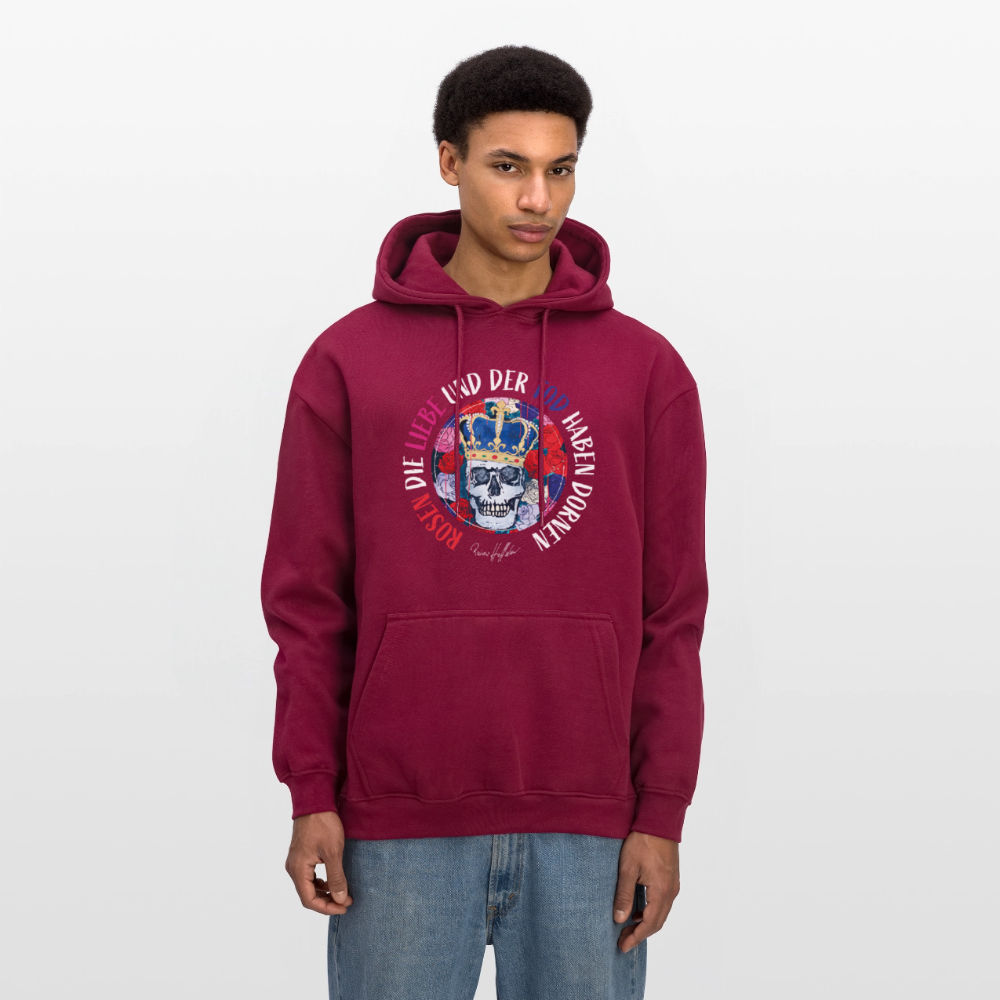 Oversized Unisex Hoodie mit ROSEN DIE LIEBE UND DER TOD HABEN DORNEN PRINT - Burgunderrot