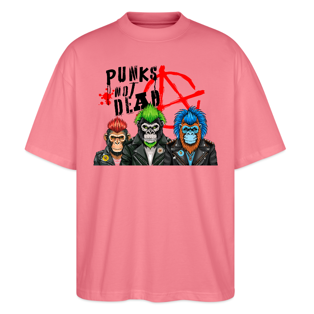Oversized Unisex T-Shirt mit PUNKS NOT DEAD PRINT - Pink