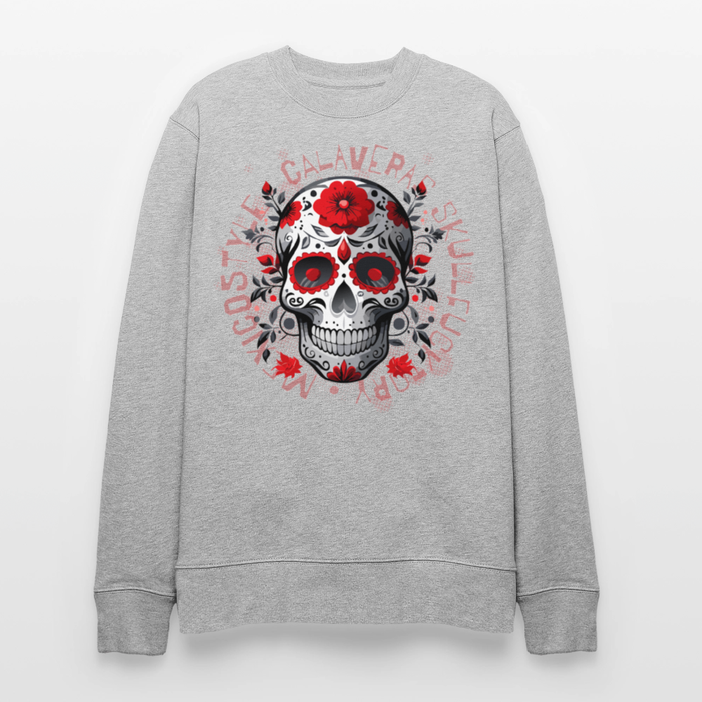 Unisex Bio-Sweatshirt mit CALAVERAS SKULL PRINT - Grau meliert