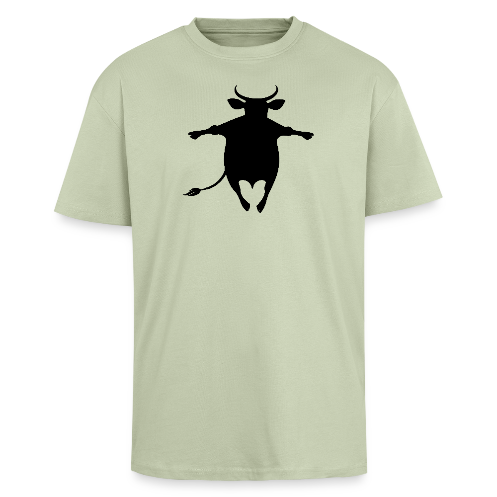 Heavy Oversize T-Shirt mit HAPPY COW PRINT - Leichtes Salbeigrün