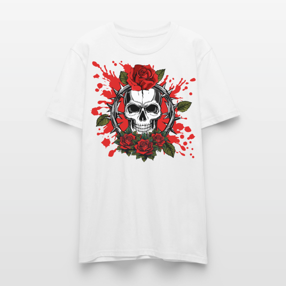 Unisex T-Shirt mit ROSEN SKULL PRINT Vorderseite - Weiß