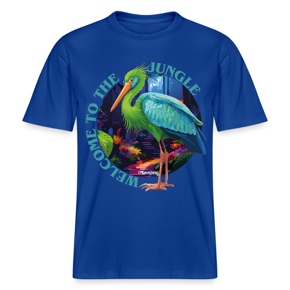 Relaxed Fit Unisex Bio-T-Shirt mit WELCOME TO THE JUNGLE PRINT Vorderseite - Dunkelblau