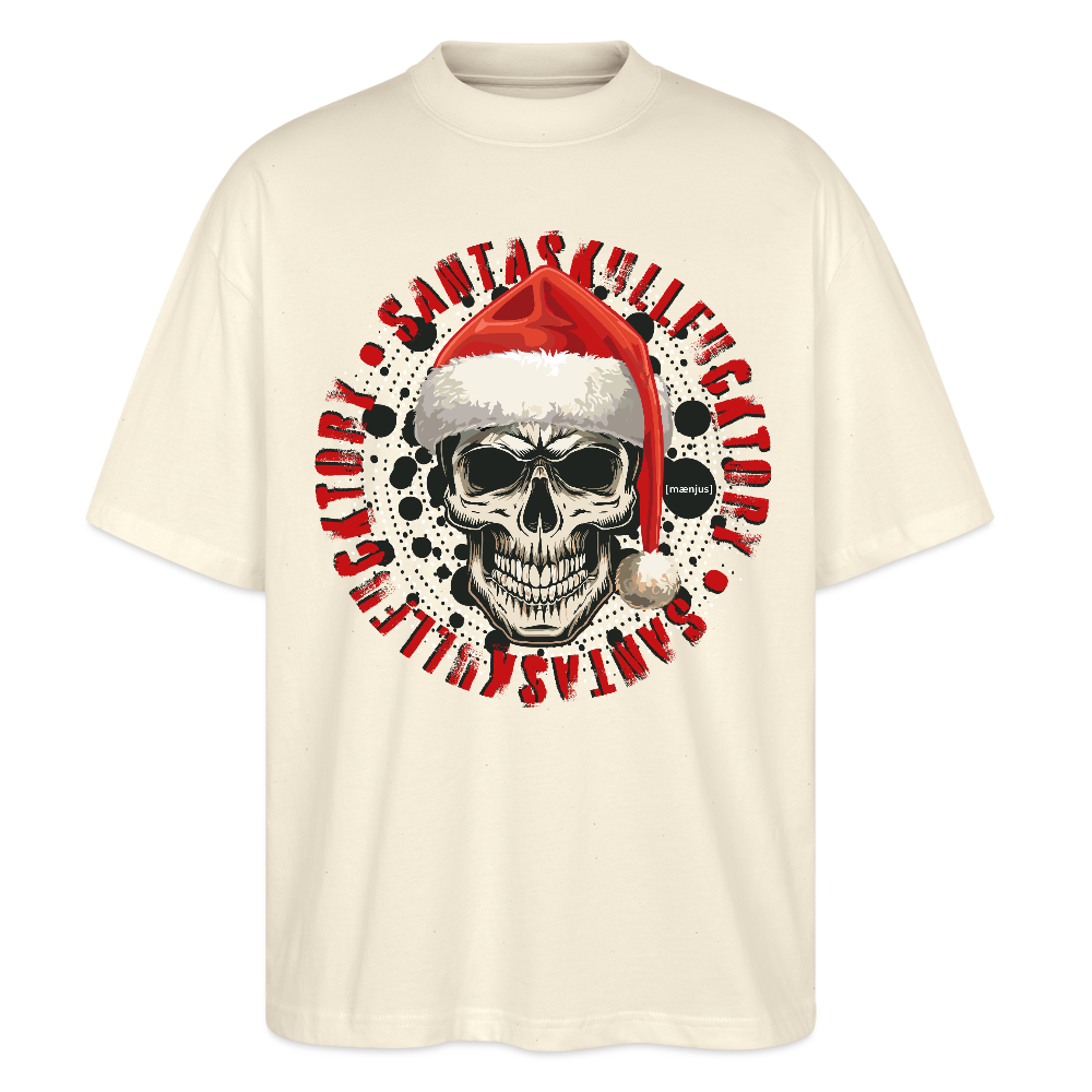 Oversized Unisex Bio T-Shirt mit SANTASKULL FUCKTORY PRINT - Weißgrau