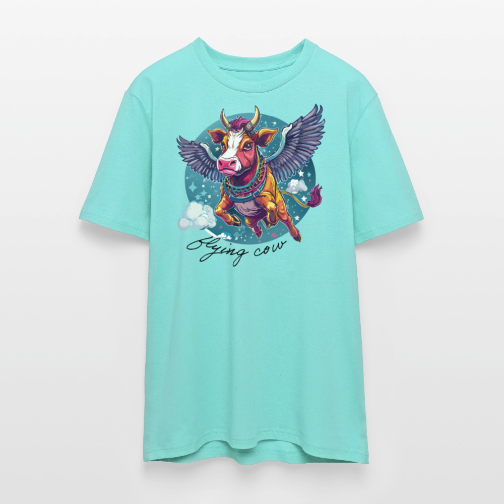 Unisex Bio-T-Shirt mit Flying Cow Print Vorderseite - Poolblau