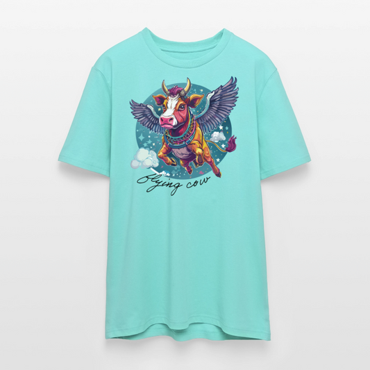 Unisex Bio-T-Shirt mit Flying Cow Print Vorderseite - Poolblau