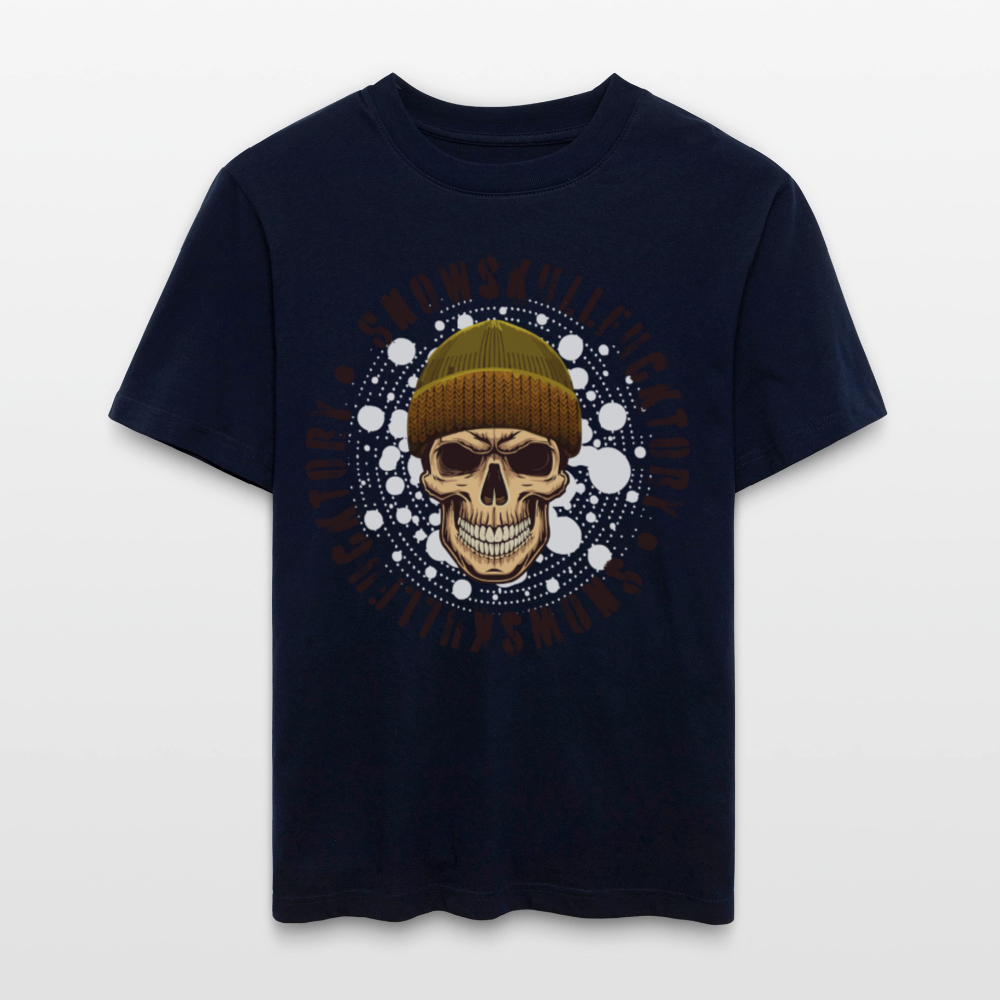 Relaxed Fit Unisex Bio-T-Shirt mit SNOWSKULL FUCKTORY PRINT Vorderseite - Navy