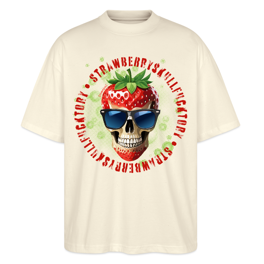 Oversized Unisex T-Shirt mit STRAWBERRY SKULL PRINT - Weißgrau