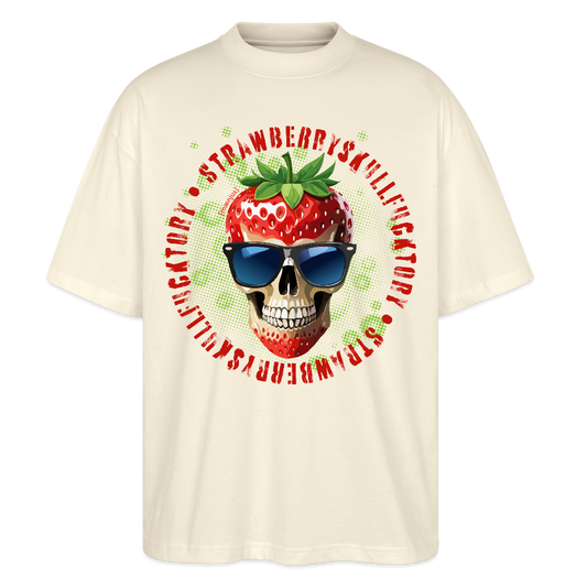 Oversized Unisex T-Shirt mit STRAWBERRY SKULL PRINT - Weißgrau