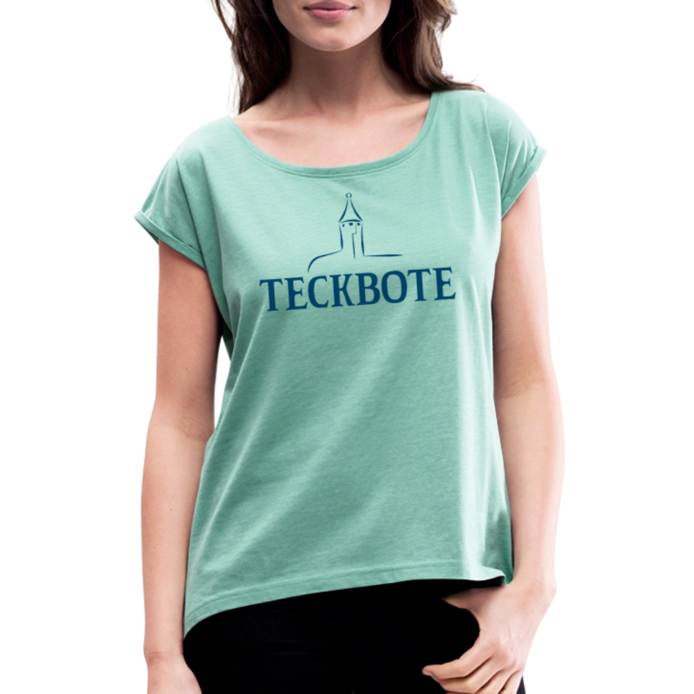 Frauen T-Shirt mit gerollten Ärmeln mit TECKBOTE Print - Minze meliert